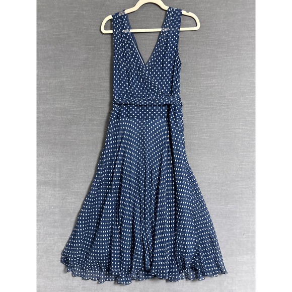 Rickie Freeman Teri Jon 6 Blue Polka Dot Silk Chiffon Flowy Lightweight Elegant - Picture 7 of 12